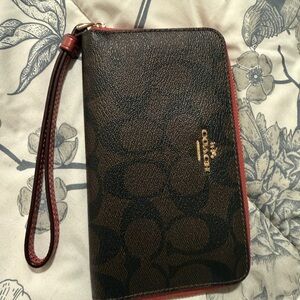 Coach Dark Brown and Red Wristlet